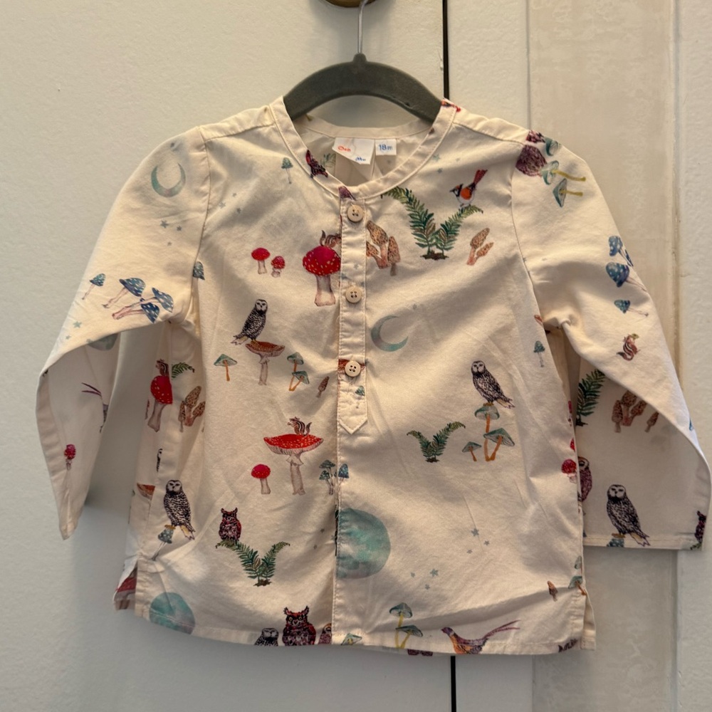 Charming Kids' Nature Print Button-Down Shirt - Cream